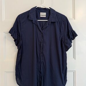 J Crew Navy Button-Up Top with Ruffle Sleeves, 12